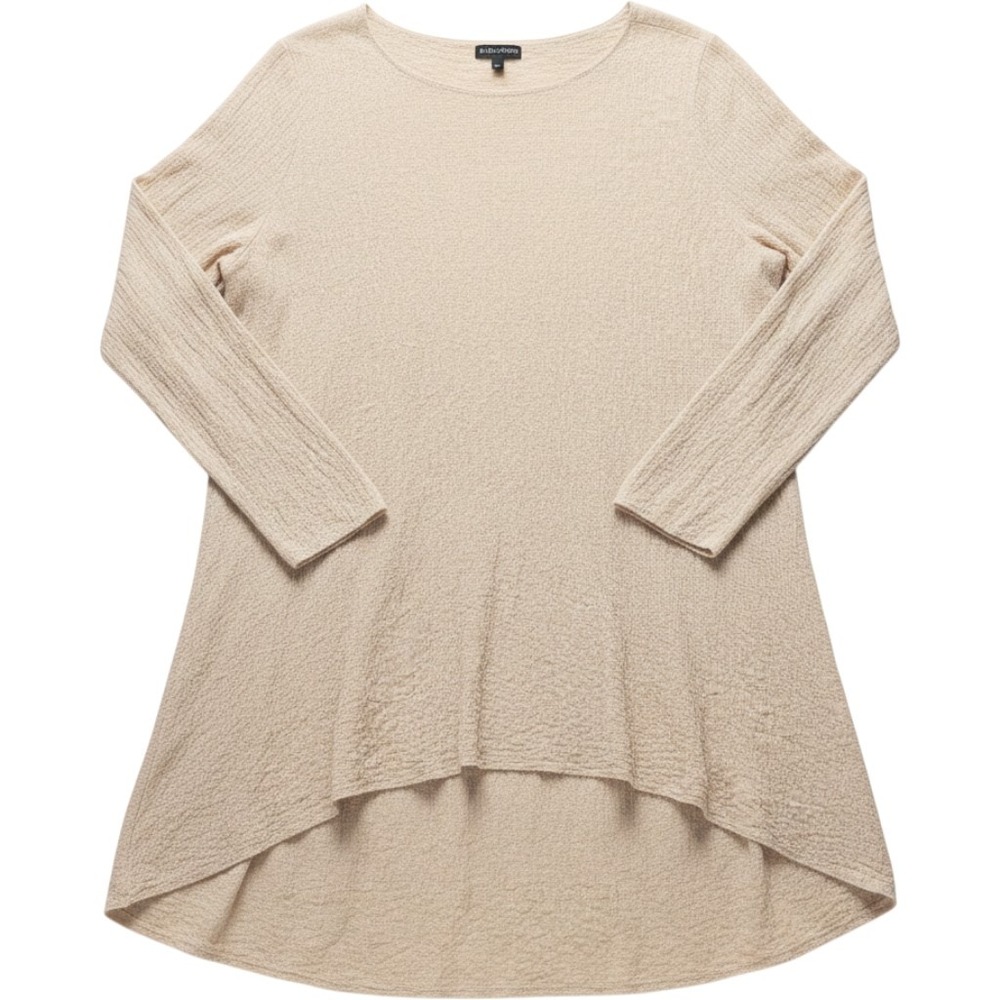 Eileen Fisher Organic Linen Textured Knit High Low Tunic Top Beige XL